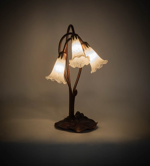 Meyda Lighting Tiffany Pond Lily 16" 3-Light Mahogany Bronze Accent Table Lamp With White Shade Glass