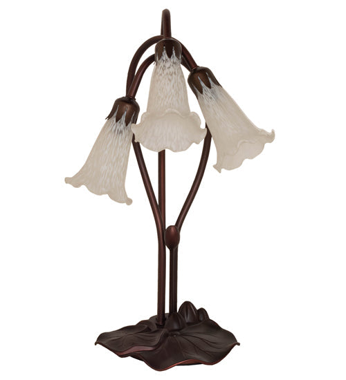 Meyda Lighting Tiffany Pond Lily 16" 3-Light Mahogany Bronze Accent Table Lamp With White Shade Glass