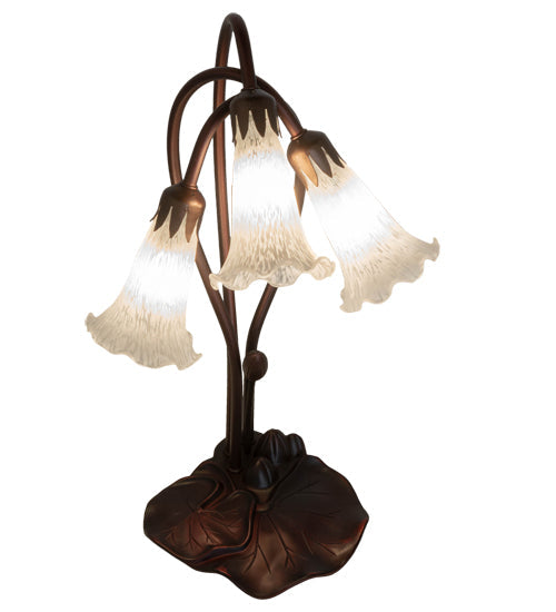 Meyda Lighting Tiffany Pond Lily 16" 3-Light Mahogany Bronze Accent Table Lamp With White Shade Glass