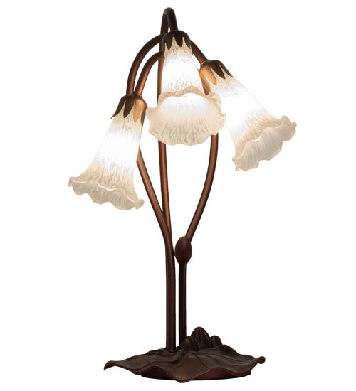 Meyda Lighting Tiffany Pond Lily 16" 3-Light Mahogany Bronze Accent Table Lamp With White Shade Glass