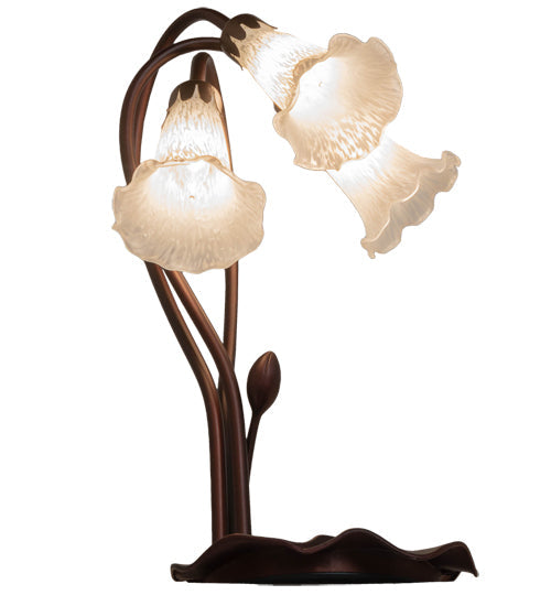 Meyda Lighting Tiffany Pond Lily 16" 3-Light Mahogany Bronze Accent Table Lamp With White Shade Glass