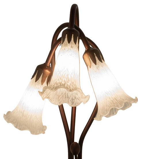 Meyda Lighting Tiffany Pond Lily 16" 3-Light Mahogany Bronze Accent Table Lamp With White Shade Glass