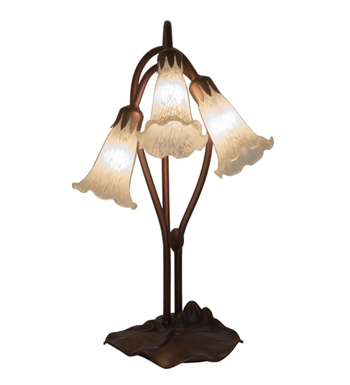 Meyda Lighting Tiffany Pond Lily 16" 3-Light Mahogany Bronze Accent Table Lamp With White Shade Glass