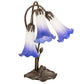 Meyda Lighting Tiffany Pond Lily 16" 3-Light Mahogany Bronze Table Lamp With Blue & White Shade Glass