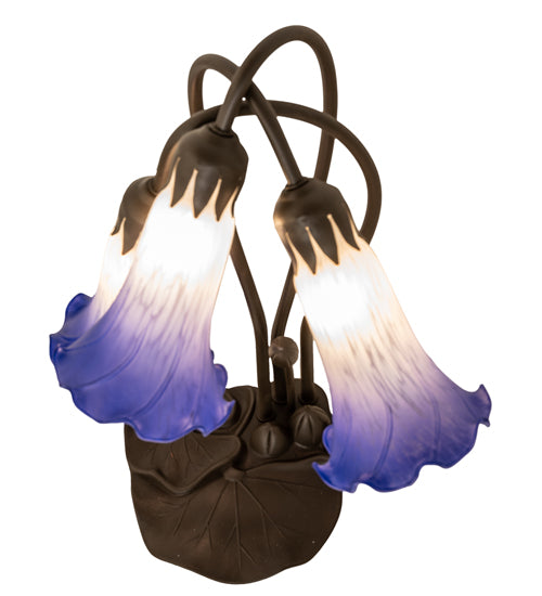 Meyda Lighting Tiffany Pond Lily 16" 3-Light Mahogany Bronze Table Lamp With Blue & White Shade Glass