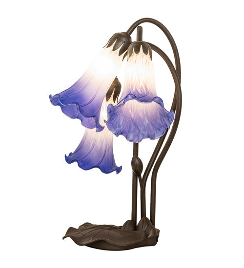 Meyda Lighting Tiffany Pond Lily 16" 3-Light Mahogany Bronze Table Lamp With Blue & White Shade Glass