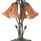 Meyda Lighting Tiffany Pond Lily 16" 5-Light Mahogany Bronze Table Lamp With Amber Favrile Shade Glass