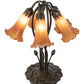 Meyda Lighting Tiffany Pond Lily 16" 5-Light Mahogany Bronze Table Lamp With Amber Favrile Shade Glass