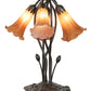 Meyda Lighting Tiffany Pond Lily 16" 5-Light Mahogany Bronze Table Lamp With Amber Favrile Shade Glass