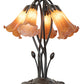 Meyda Lighting Tiffany Pond Lily 16" 5-Light Mahogany Bronze Table Lamp With Amber Favrile Shade Glass