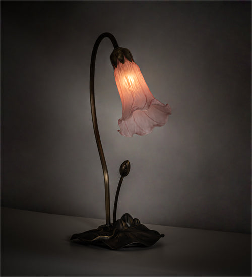 Meyda Lighting Tiffany Pond Lily 16" Antique Brass Accent Table Lamp With Pink Shade Glass