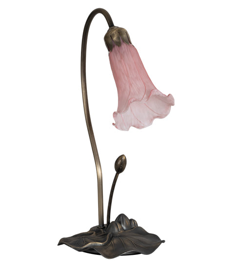Meyda Lighting Tiffany Pond Lily 16" Antique Brass Accent Table Lamp With Pink Shade Glass