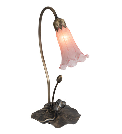Meyda Lighting Tiffany Pond Lily 16" Antique Brass Accent Table Lamp With Pink Shade Glass