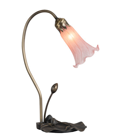 Meyda Lighting Tiffany Pond Lily 16" Antique Brass Accent Table Lamp With Pink Shade Glass