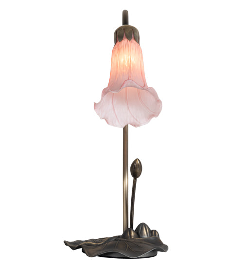 Meyda Lighting Tiffany Pond Lily 16" Antique Brass Accent Table Lamp With Pink Shade Glass