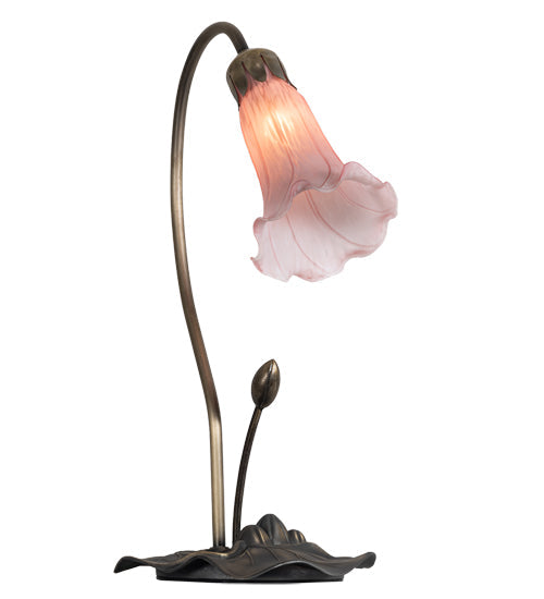 Meyda Lighting Tiffany Pond Lily 16" Antique Brass Accent Table Lamp With Pink Shade Glass
