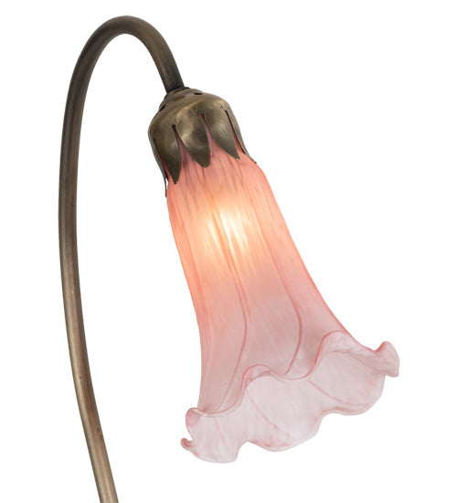 Meyda Lighting Tiffany Pond Lily 16" Antique Brass Accent Table Lamp With Pink Shade Glass