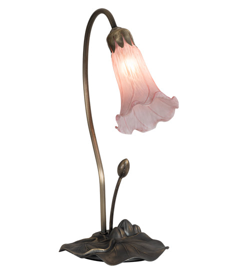 Meyda Lighting Tiffany Pond Lily 16" Antique Brass Accent Table Lamp With Pink Shade Glass