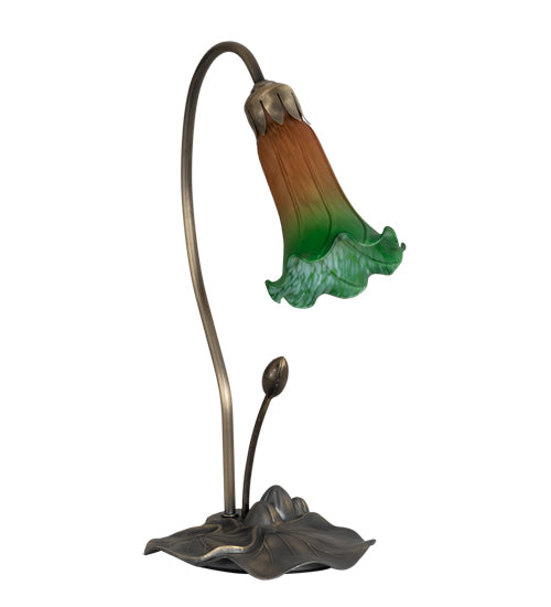 Meyda Lighting Tiffany Pond Lily 16" Mahogany Bronze Accent Table Lamp With Amber & Green Shade Glass