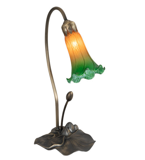 Meyda Lighting Tiffany Pond Lily 16" Mahogany Bronze Accent Table Lamp With Amber & Green Shade Glass