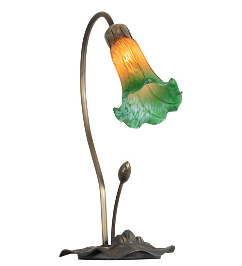 Meyda Lighting Tiffany Pond Lily 16" Mahogany Bronze Accent Table Lamp With Amber & Green Shade Glass