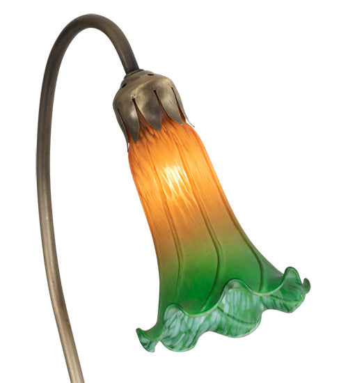 Meyda Lighting Tiffany Pond Lily 16" Mahogany Bronze Accent Table Lamp With Amber & Green Shade Glass