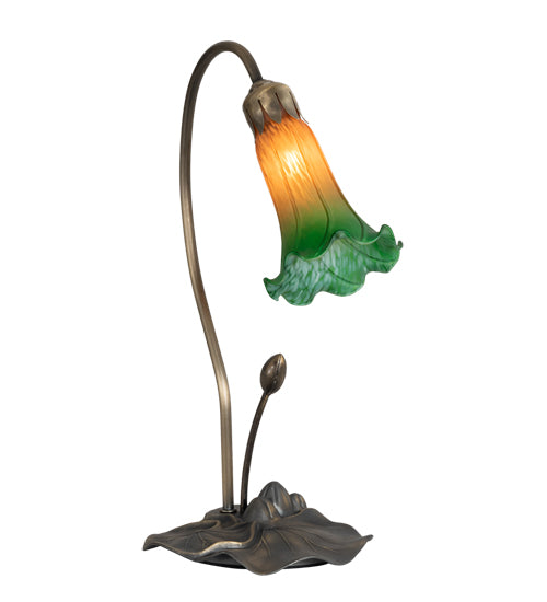Meyda Lighting Tiffany Pond Lily 16" Mahogany Bronze Accent Table Lamp With Amber & Green Shade Glass