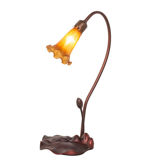 Meyda Lighting Tiffany Pond Lily 16" Mahogany Bronze Accent Table Lamp With Amber Shade Glass
