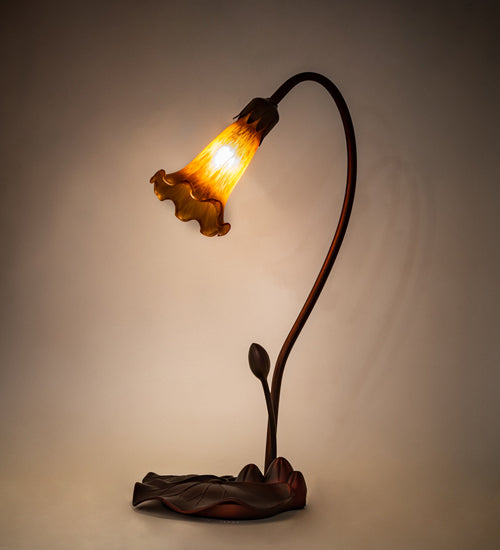 Meyda Lighting Tiffany Pond Lily 16" Mahogany Bronze Accent Table Lamp With Amber Shade Glass