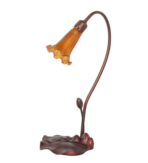 Meyda Lighting Tiffany Pond Lily 16" Mahogany Bronze Accent Table Lamp With Amber Shade Glass