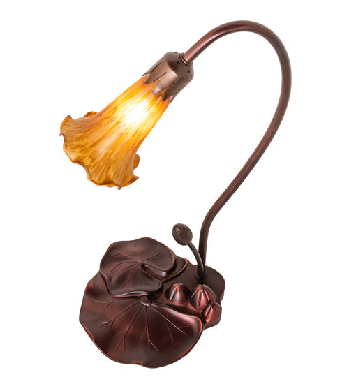 Meyda Lighting Tiffany Pond Lily 16" Mahogany Bronze Accent Table Lamp With Amber Shade Glass
