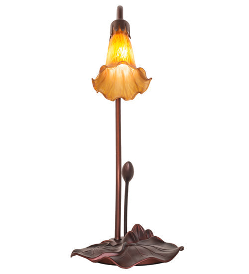 Meyda Lighting Tiffany Pond Lily 16" Mahogany Bronze Accent Table Lamp With Amber Shade Glass