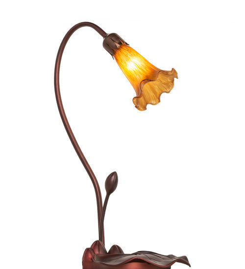 Meyda Lighting Tiffany Pond Lily 16" Mahogany Bronze Accent Table Lamp With Amber Shade Glass