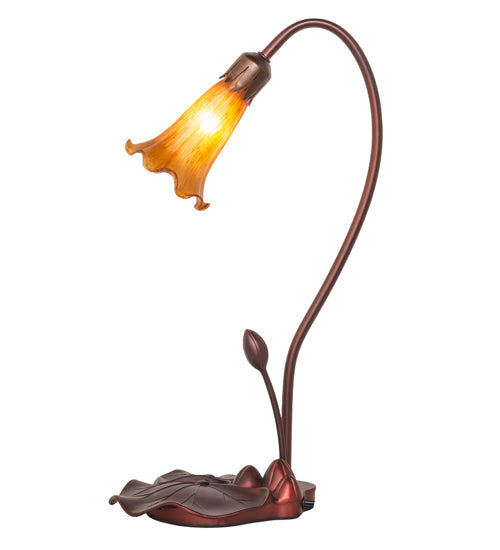 Meyda Lighting Tiffany Pond Lily 16" Mahogany Bronze Accent Table Lamp With Amber Shade Glass