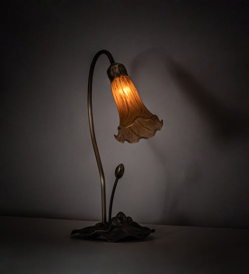 Meyda Lighting Tiffany Pond Lily 16" Mahogany Bronze Accent Table Lamp With Amber Shade Glass