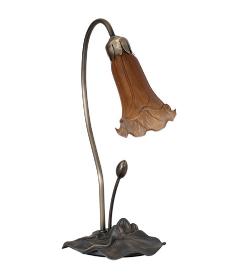 Meyda Lighting Tiffany Pond Lily 16" Mahogany Bronze Accent Table Lamp With Amber Shade Glass