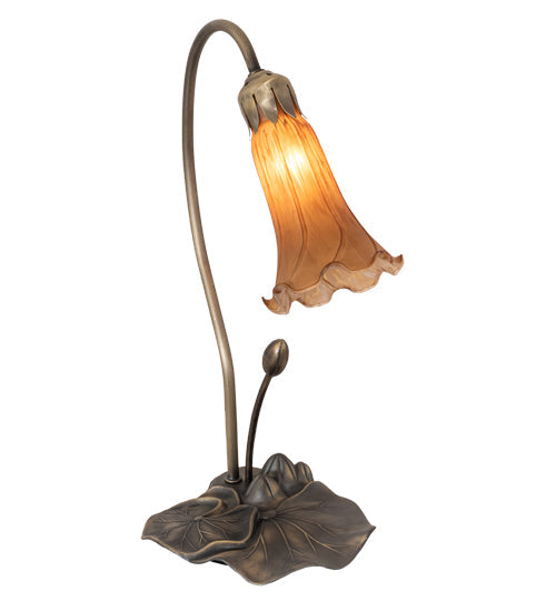 Meyda Lighting Tiffany Pond Lily 16" Mahogany Bronze Accent Table Lamp With Amber Shade Glass