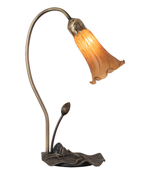 Meyda Lighting Tiffany Pond Lily 16" Mahogany Bronze Accent Table Lamp With Amber Shade Glass