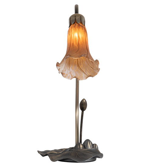Meyda Lighting Tiffany Pond Lily 16" Mahogany Bronze Accent Table Lamp With Amber Shade Glass