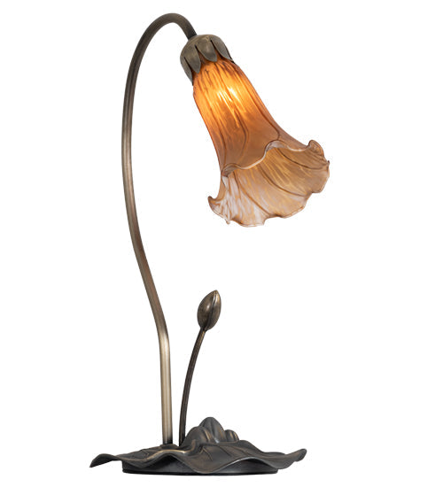 Meyda Lighting Tiffany Pond Lily 16" Mahogany Bronze Accent Table Lamp With Amber Shade Glass