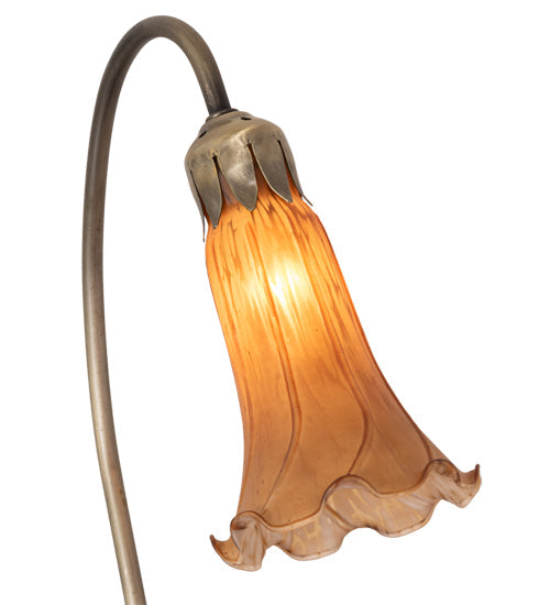 Meyda Lighting Tiffany Pond Lily 16" Mahogany Bronze Accent Table Lamp With Amber Shade Glass