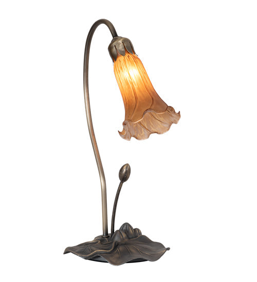 Meyda Lighting Tiffany Pond Lily 16" Mahogany Bronze Accent Table Lamp With Amber Shade Glass