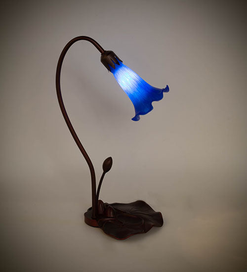 Meyda Lighting Tiffany Pond Lily 16" Mahogany Bronze Accent Table Lamp With Blue Shade Glass