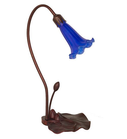 Meyda Lighting Tiffany Pond Lily 16" Mahogany Bronze Accent Table Lamp With Blue Shade Glass