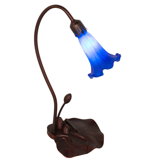 Meyda Lighting Tiffany Pond Lily 16" Mahogany Bronze Accent Table Lamp With Blue Shade Glass