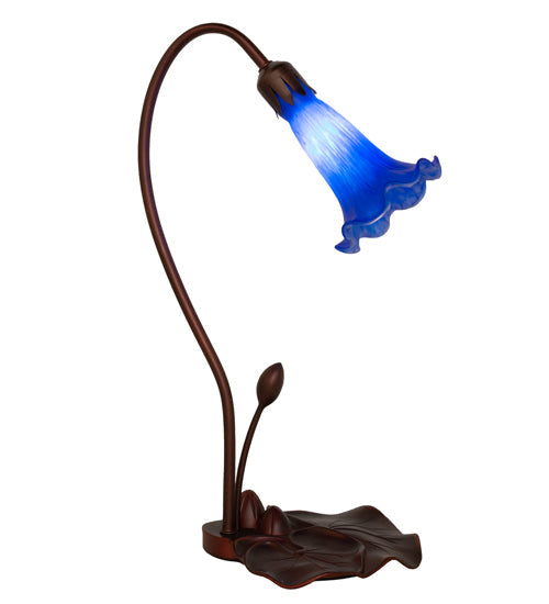 Meyda Lighting Tiffany Pond Lily 16" Mahogany Bronze Accent Table Lamp With Blue Shade Glass