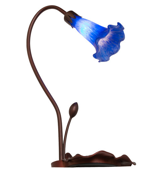 Meyda Lighting Tiffany Pond Lily 16" Mahogany Bronze Accent Table Lamp With Blue Shade Glass