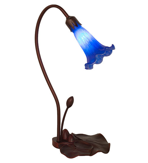 Meyda Lighting Tiffany Pond Lily 16" Mahogany Bronze Accent Table Lamp With Blue Shade Glass