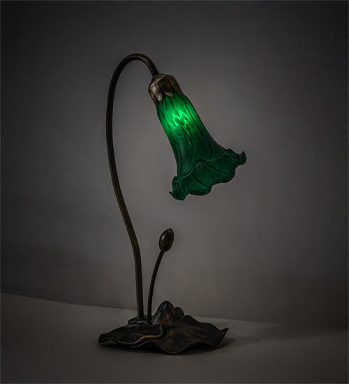 Meyda Lighting Tiffany Pond Lily 16" Mahogany Bronze Accent Table Lamp With Green Shade Glass