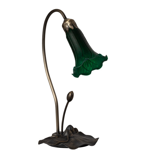 Meyda Lighting Tiffany Pond Lily 16" Mahogany Bronze Accent Table Lamp With Green Shade Glass